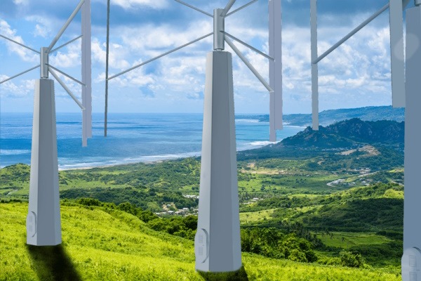 Artist rendering of Barbados turbines in a landscape.